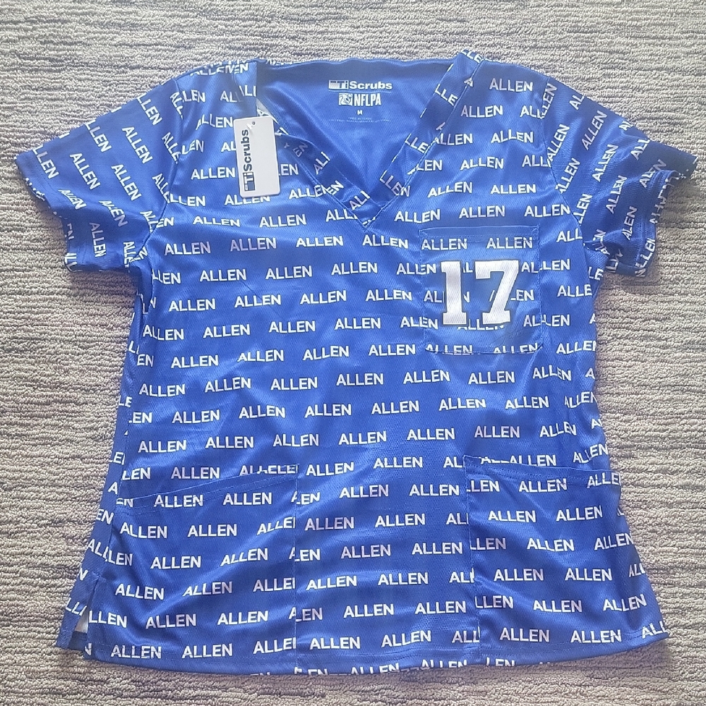 Blue NFLPA Scrubs Top with Josh Allen Print